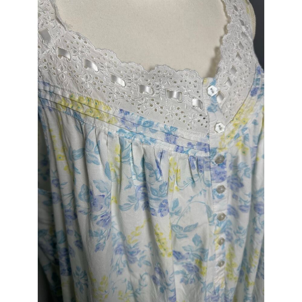 EILEEN WEST WHITE BLUE FLORAL PRINT SLEEVELESS COTTON NIGHTGOWN - SIZE XL - Picture 7 of 10